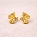 BazarVault® Bow Stud Earrings – Gold Stainless Steel, Textured Ribbon Design