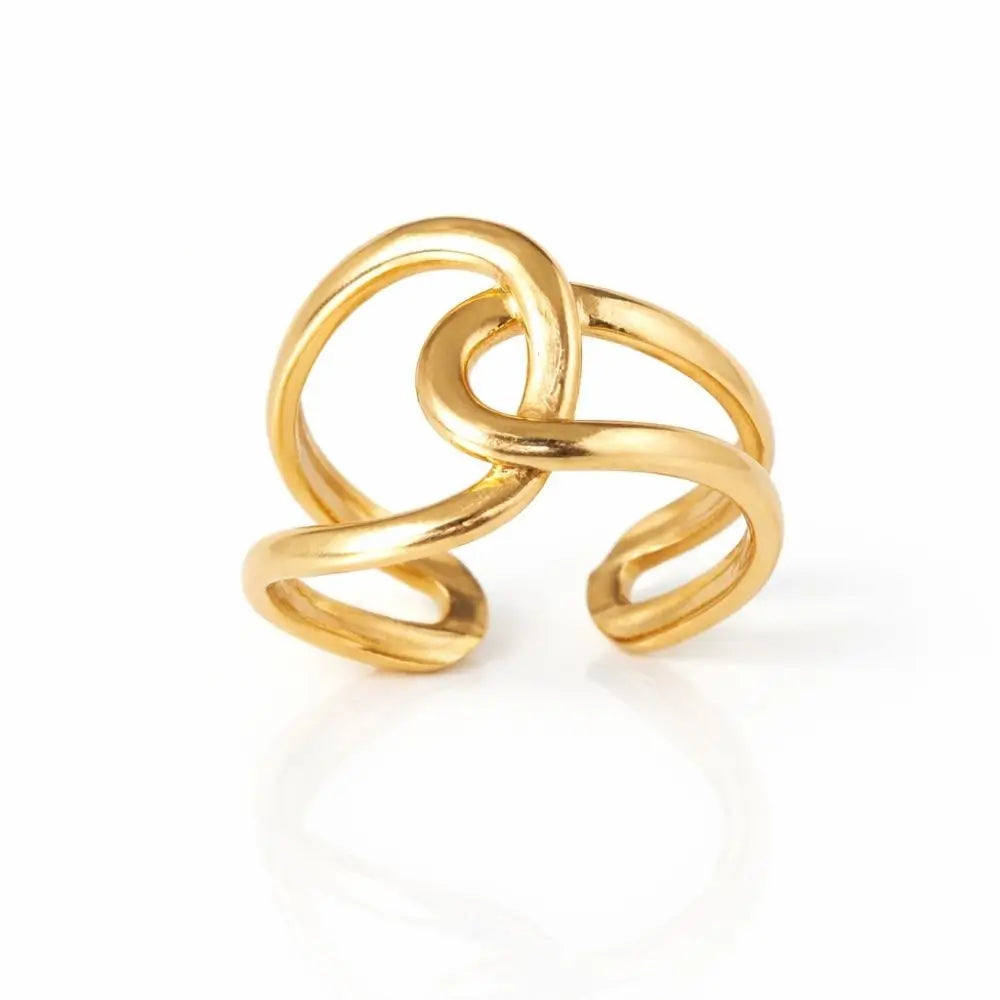 BazarVault® Gold Stainless Steel Knot Ring – Adjustable Sculptural Infinity Design