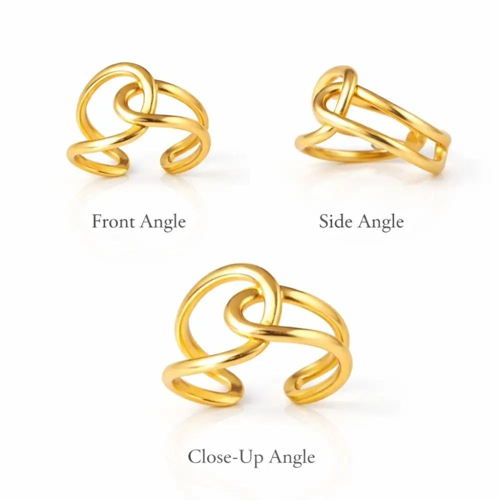 BazarVault® Gold Stainless Steel Knot Ring – Adjustable Sculptural Infinity Design