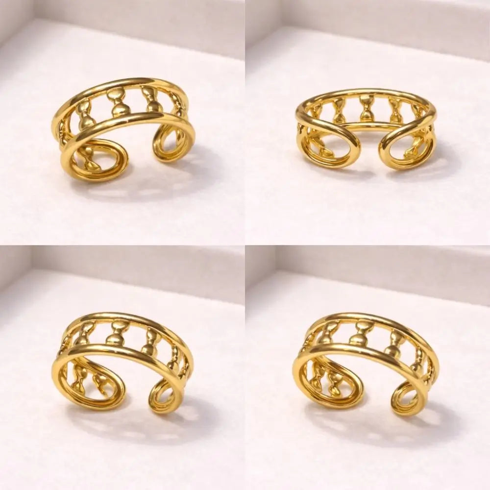 BazarVault® Adjustable Gold Stainless Steel Open Cuff Ring – Premium Women’s Jewelry