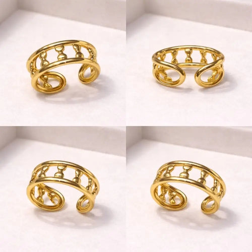 BazarVault® Adjustable Gold Stainless Steel Open Cuff Ring – Premium Women’s Jewelry
