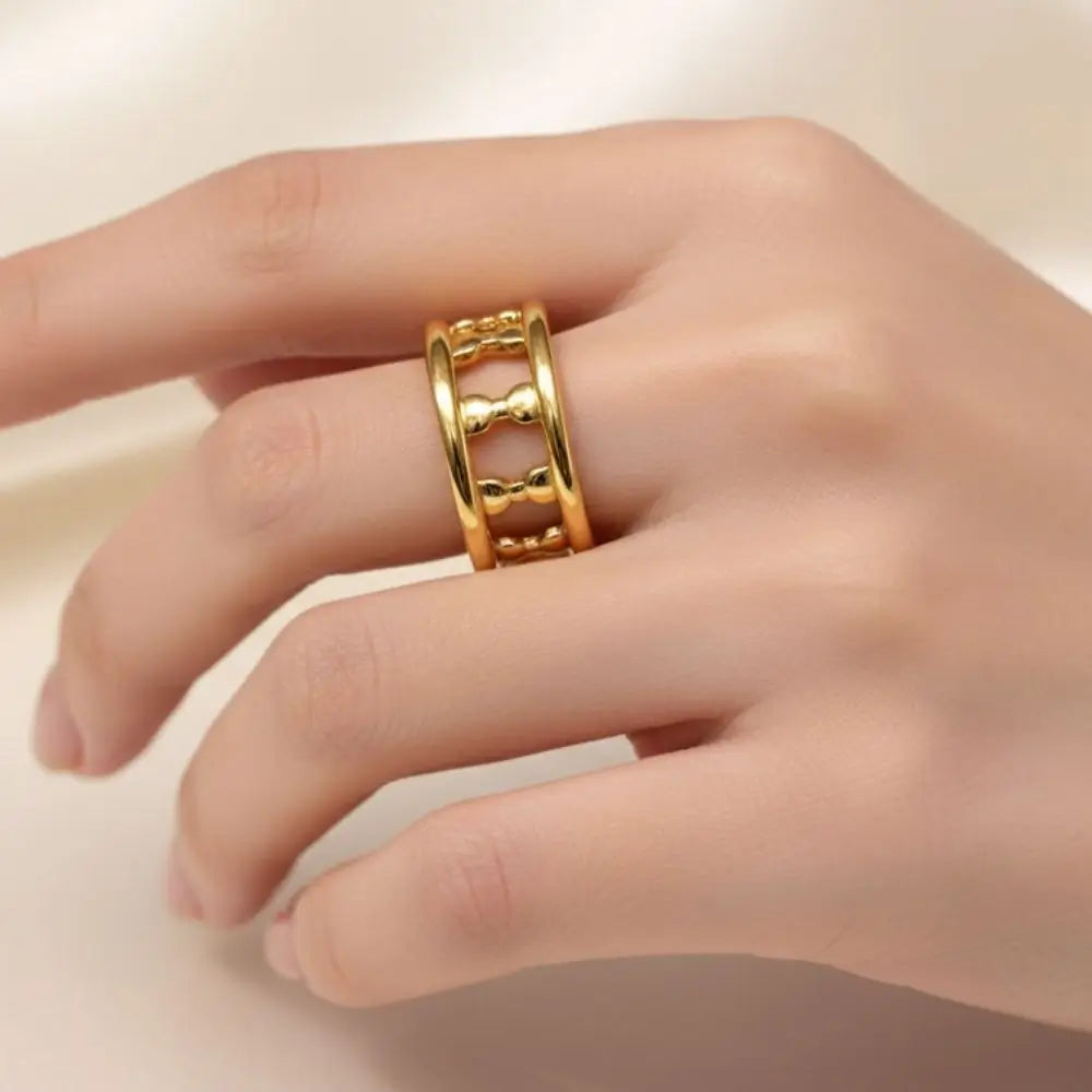 BazarVault® Adjustable Gold Stainless Steel Open Cuff Ring – Premium Women’s Jewelry
