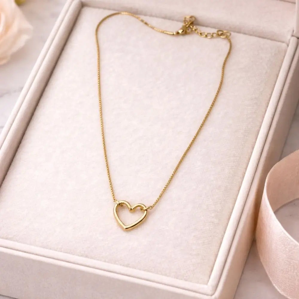 BazarVault® Romantic Heart Necklace – Polished Gold Stainless Steel, Minimalist Design