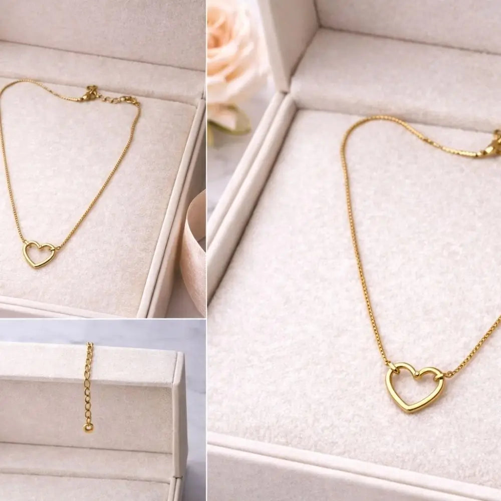 BazarVault® Romantic Heart Necklace – Polished Gold Stainless Steel, Minimalist Design