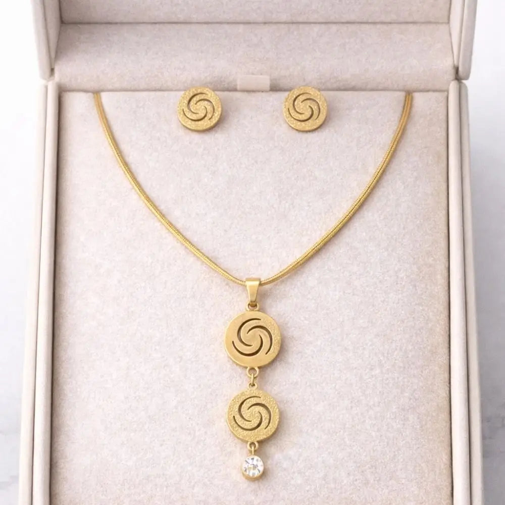 BazarVault® Gold-Plated Stainless Steel Jewelry Set – Spiral Pendant & Matching Earrings