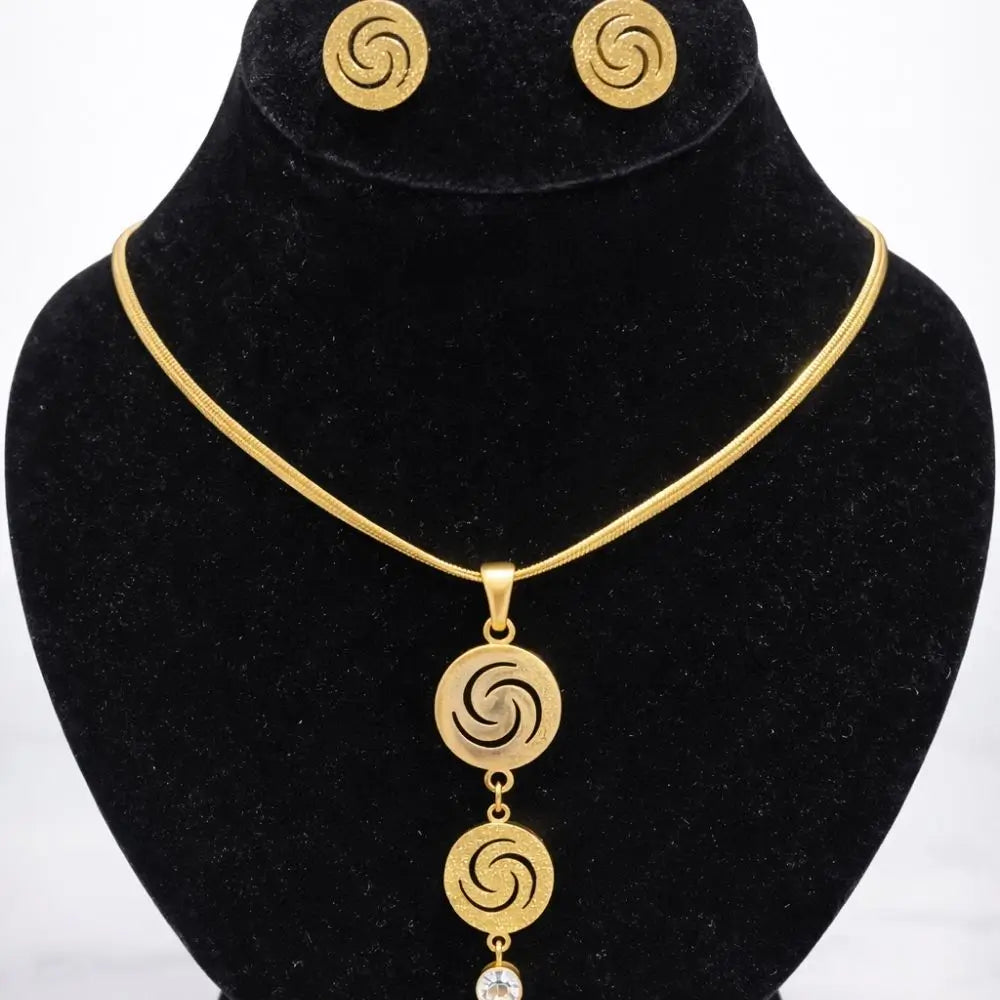 BazarVault® Gold-Plated Stainless Steel Jewelry Set – Spiral Pendant & Matching Earrings