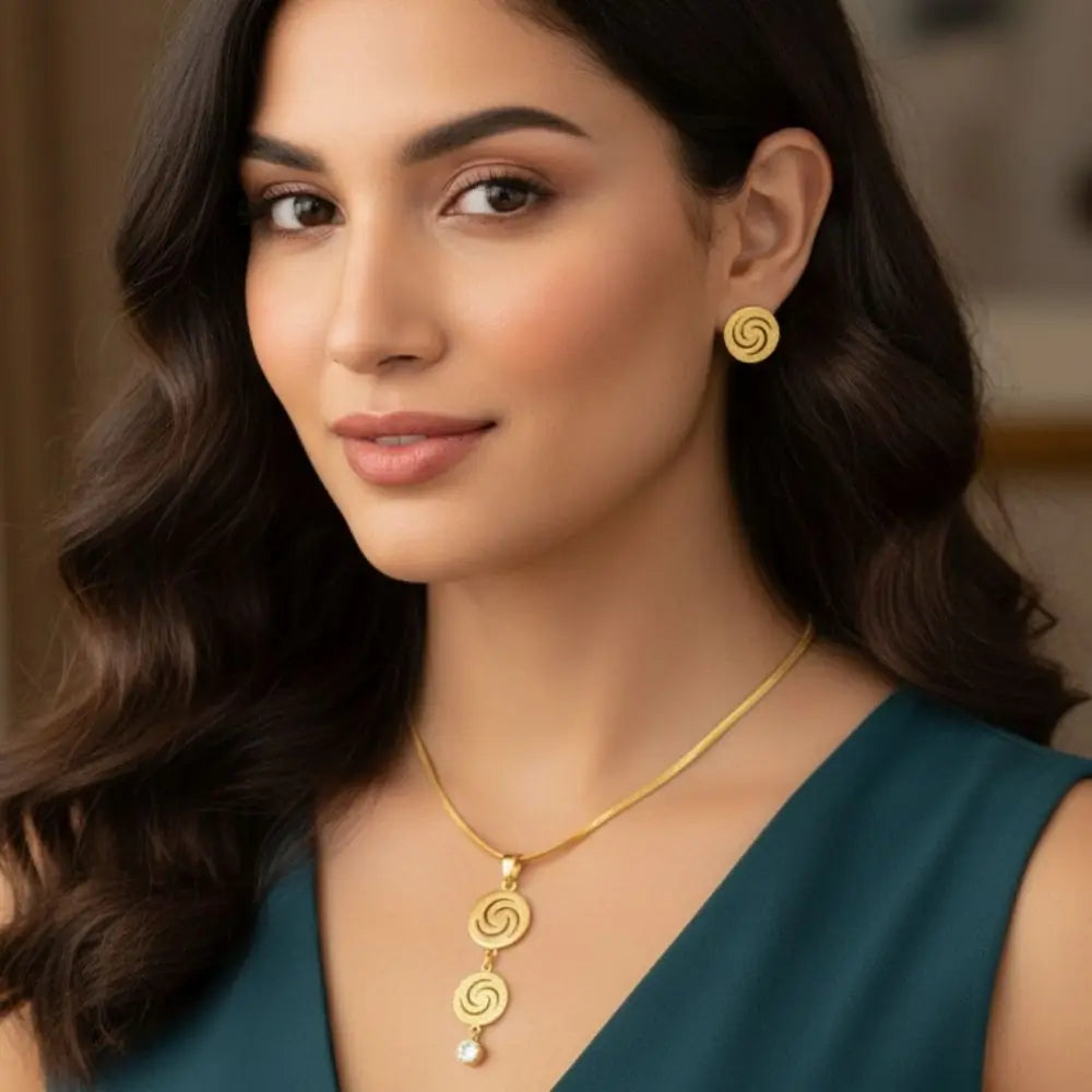 BazarVault® Gold-Plated Stainless Steel Jewelry Set – Spiral Pendant & Matching Earrings