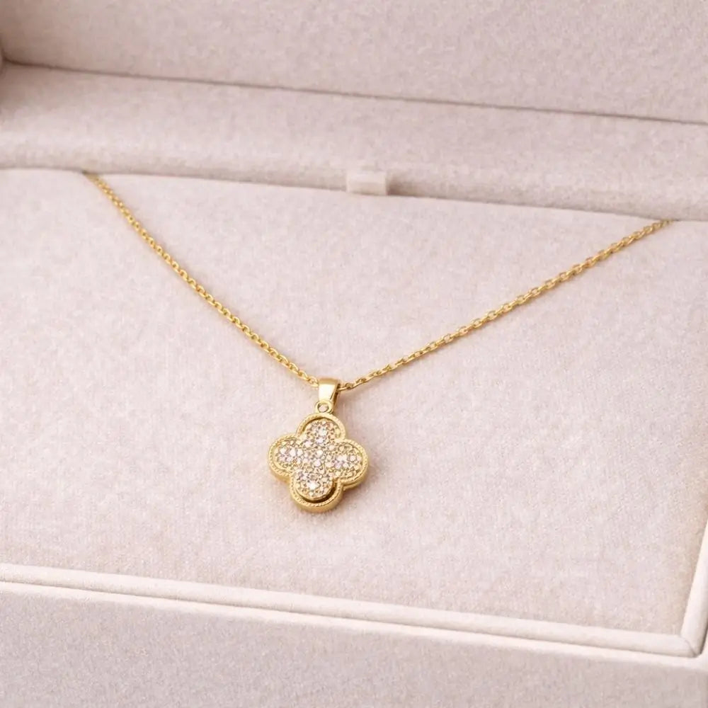 BazarVault® Rotating Clover Pendant Necklace – Gold Stainless Steel, Adjustable Chain