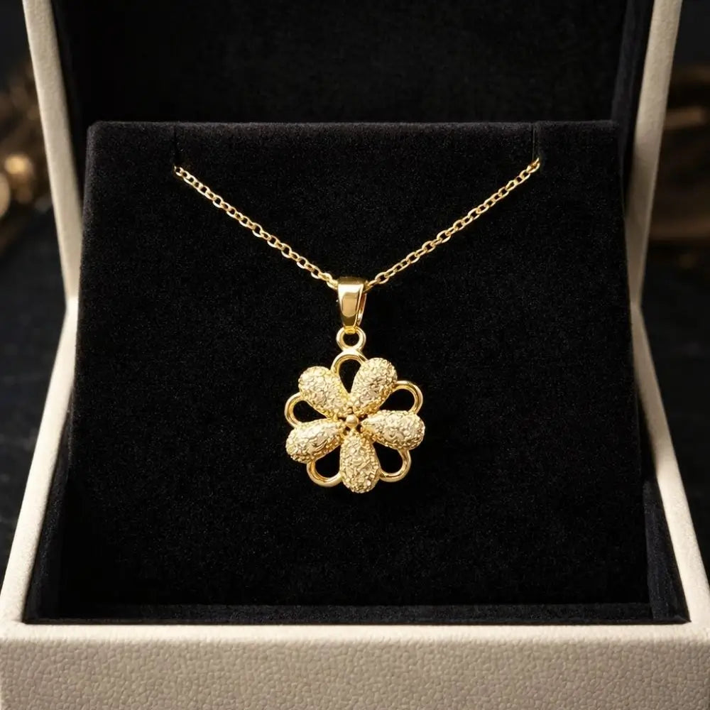 BazarVault® Gold Floral Pendant Necklace – Stainless Steel, Elegant Petal Design