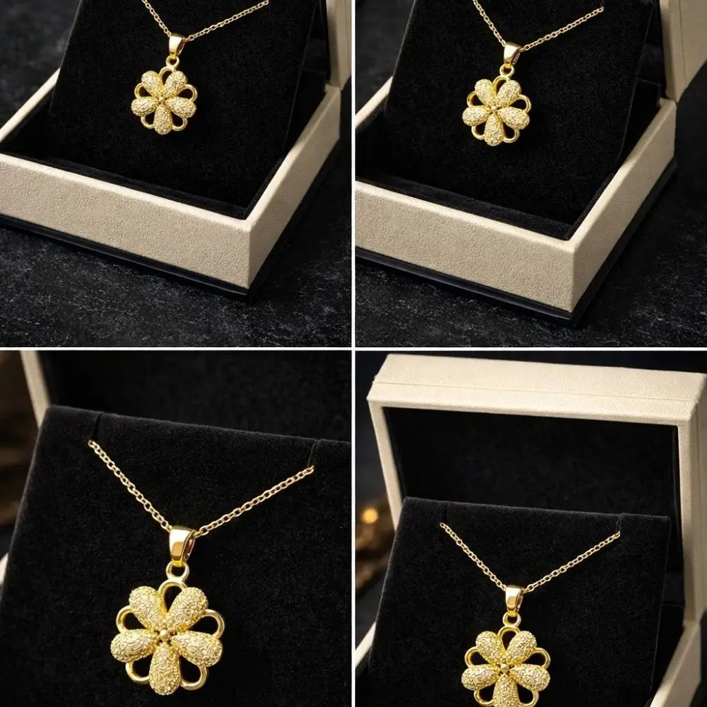 BazarVault® Gold Floral Pendant Necklace – Stainless Steel, Elegant Petal Design