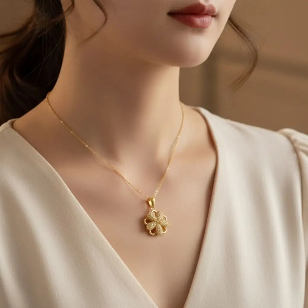 BazarVault® Gold Floral Pendant Necklace – Stainless Steel, Elegant Petal Design