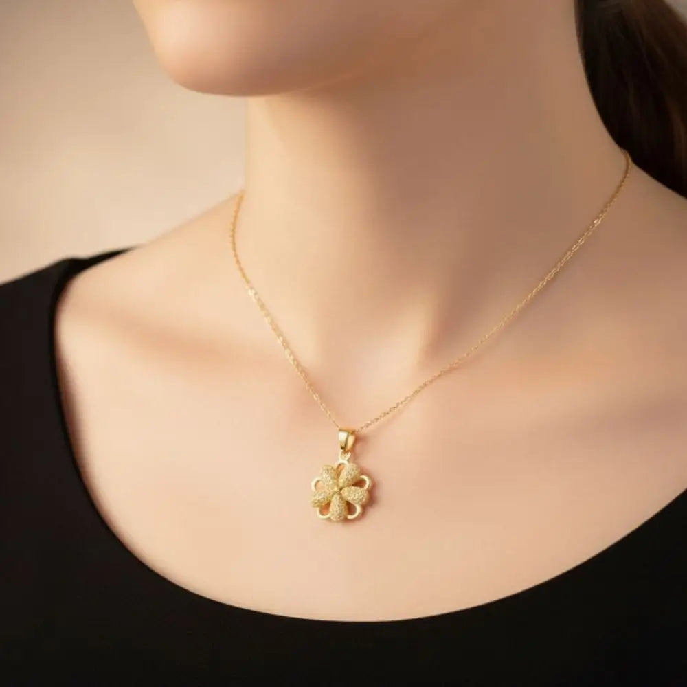 BazarVault® Gold Floral Pendant Necklace – Stainless Steel, Elegant Petal Design