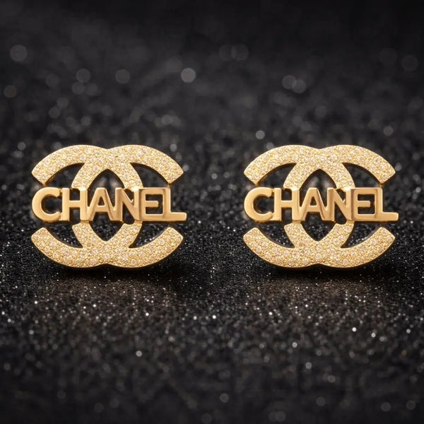 BazarVault® Chanel-Inspired Gold Crystal Stud Earrings – Luxury Stainless Steel Fashion Jewelry