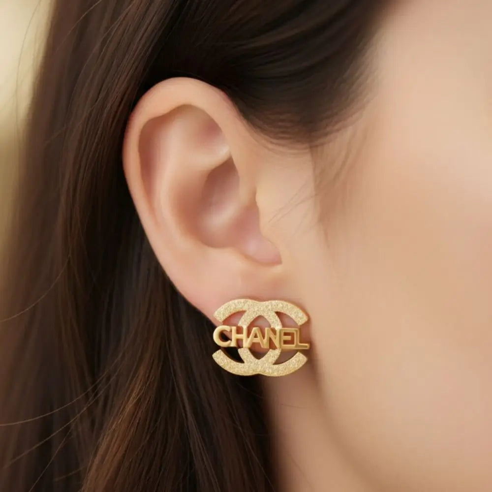 BazarVault® Chanel-Inspired Gold Crystal Stud Earrings – Luxury Stainless Steel Fashion Jewelry