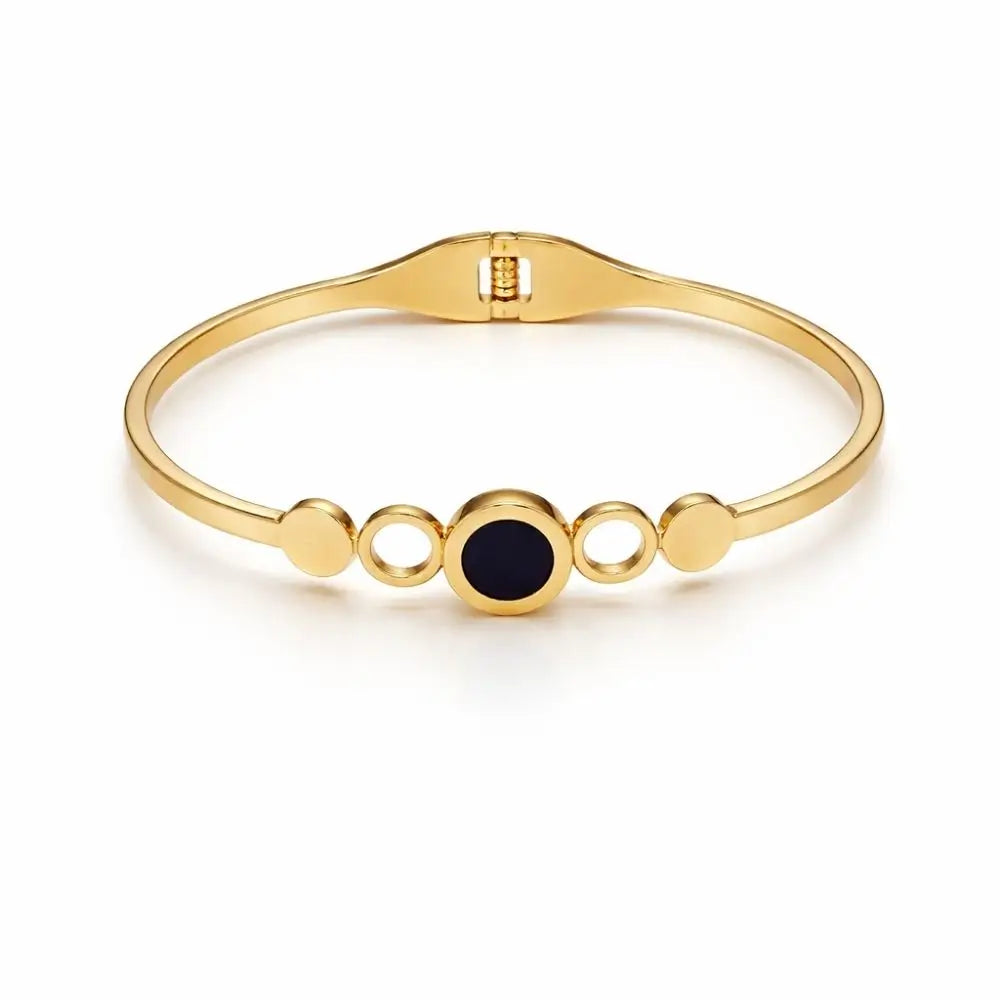 BazarVault® Gold Stainless Steel Bracelet – Black Stone Center, Modern Circle Design