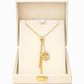 BazarVault® Gold Triple Pendant Necklace – Stainless Steel, Chanel-Inspired Crystal Charm