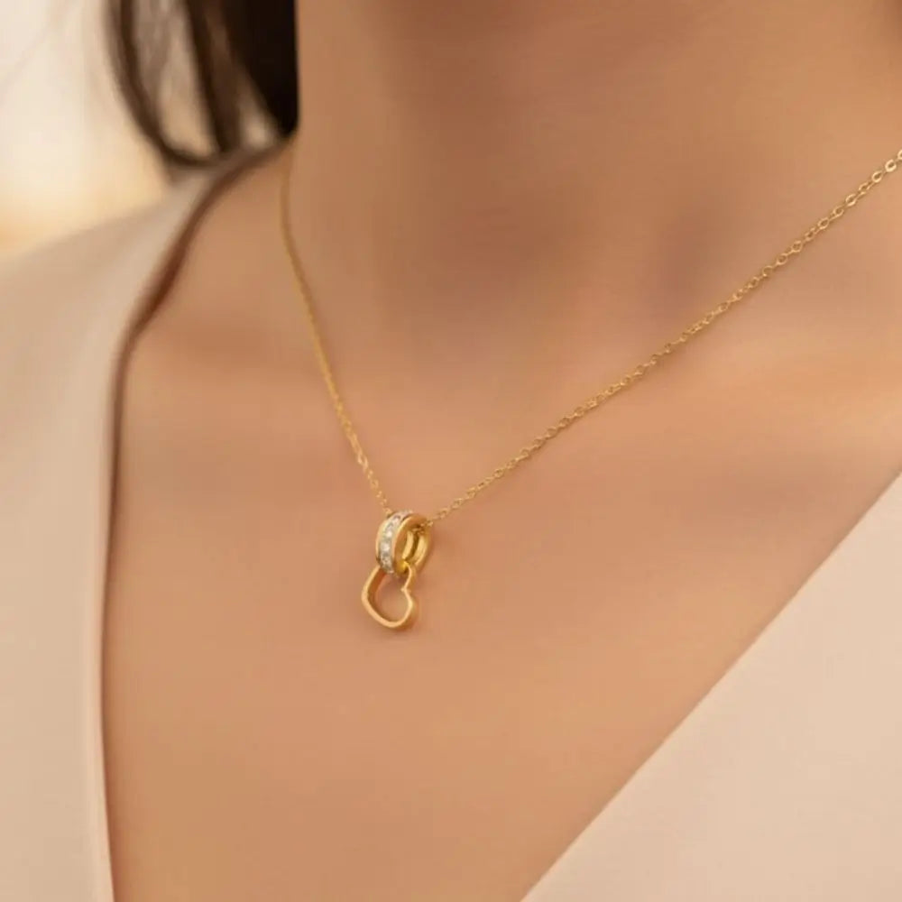 BazarVault® Heart Pendant Necklace – Gold Stainless Steel with Crystal Loop Accent