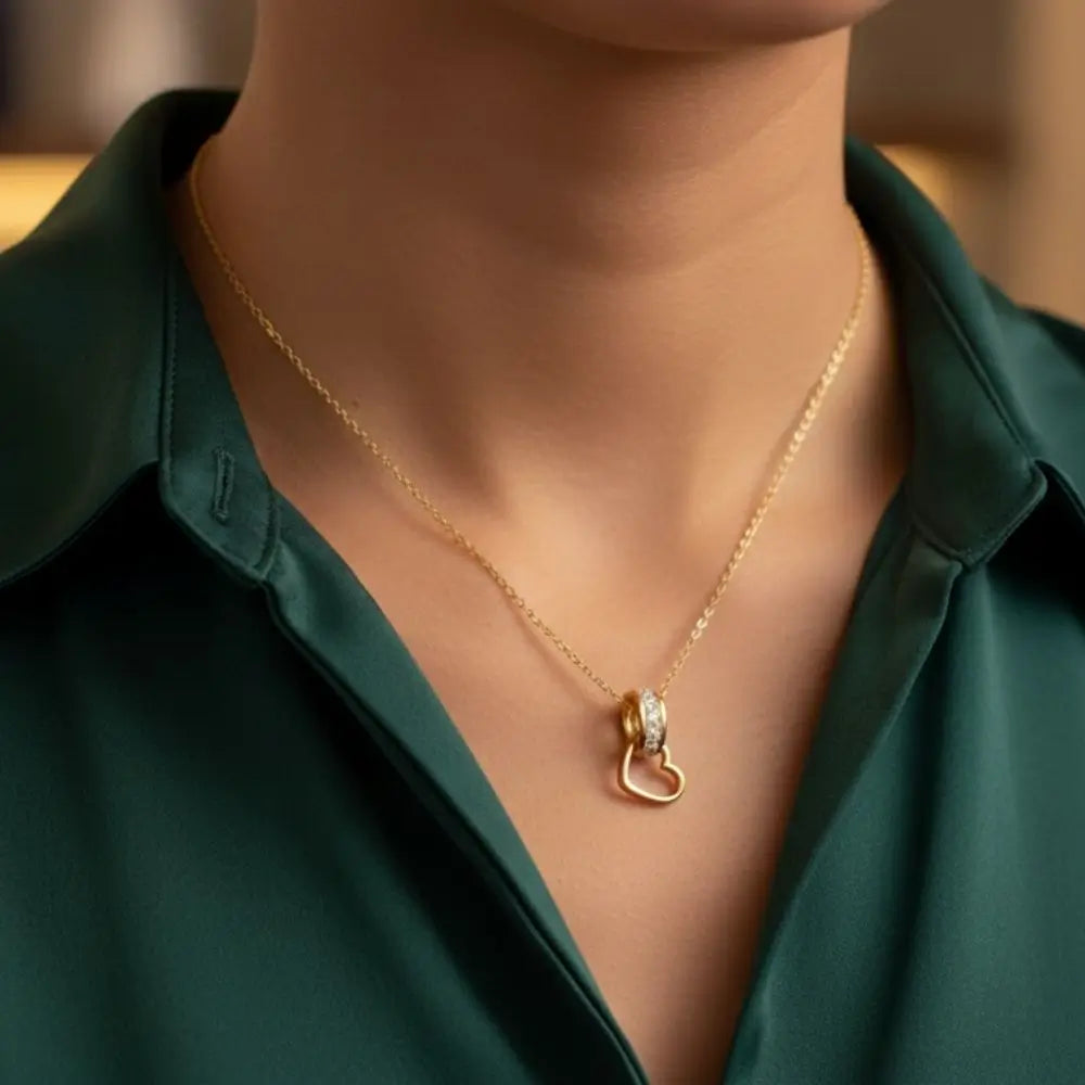 BazarVault® Heart Pendant Necklace – Gold Stainless Steel with Crystal Loop Accent