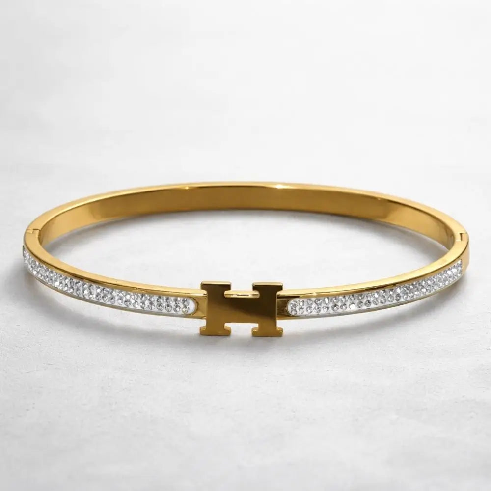 BazarVault® Signature H Bracelet – Gold Stainless Steel with Sparkling Stone Band