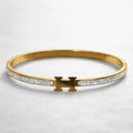 BazarVault® Signature H Bracelet – Gold Stainless Steel with Sparkling Stone Band