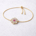 China Gold Floral Chain Bracelet – Adjustable Design with Pink & White Gemstones