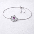 China White Gold Floral Bracelet – Purple & White Gemstones, Adjustable Chain Style