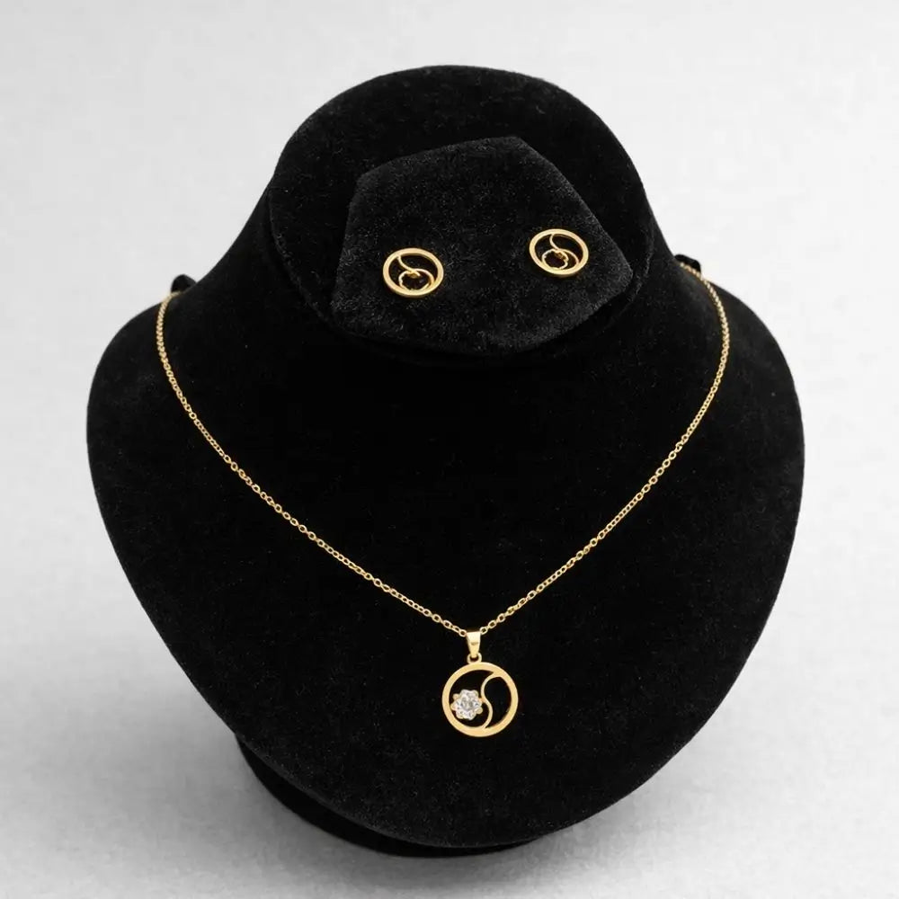 BazarVault® Gold Crescent Pendant Necklace – Stainless Steel with Floral Crystal Accent