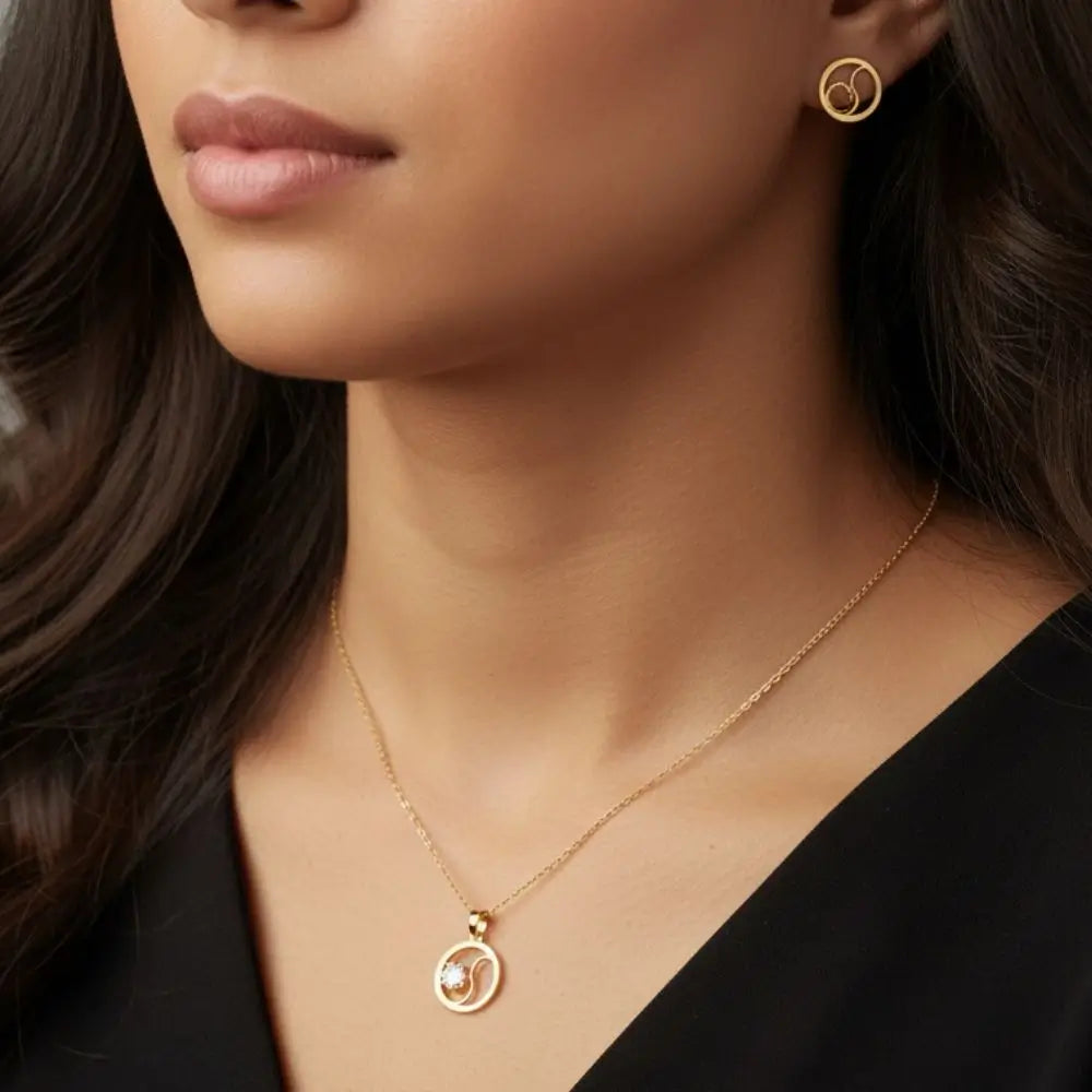 BazarVault® Gold Crescent Pendant Necklace – Stainless Steel with Floral Crystal Accent