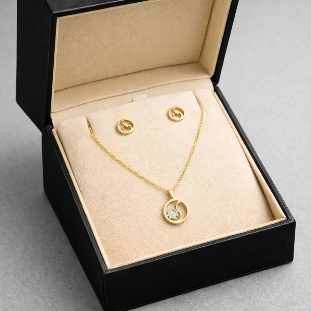 BazarVault® Gold Crescent Pendant Necklace – Stainless Steel with Floral Crystal Accent