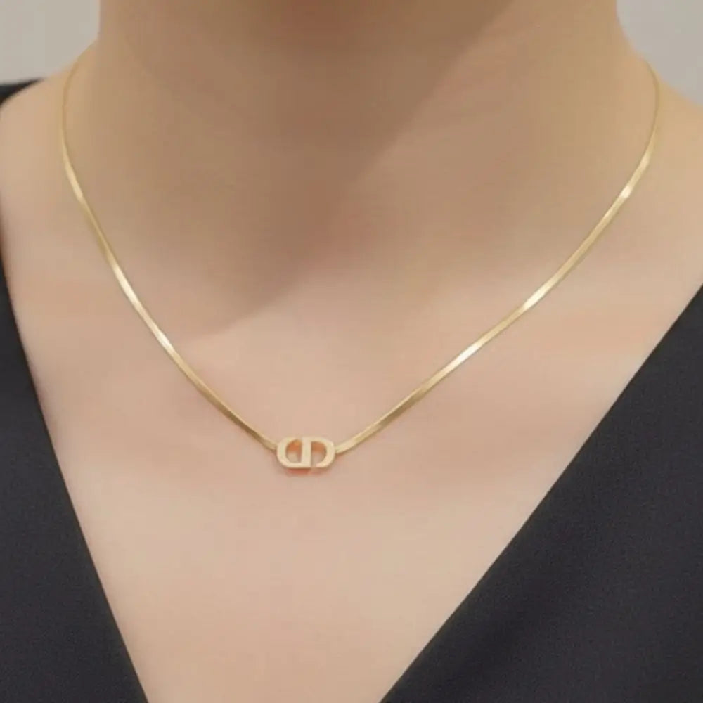 BazarVault® Gold Stainless Steel “D” Pendant Necklace – Adjustable Chain, Polished Finish