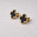 BazarVault® Black Clover Stud Earrings – Gold-Plated Stainless Steel with Beaded Edge