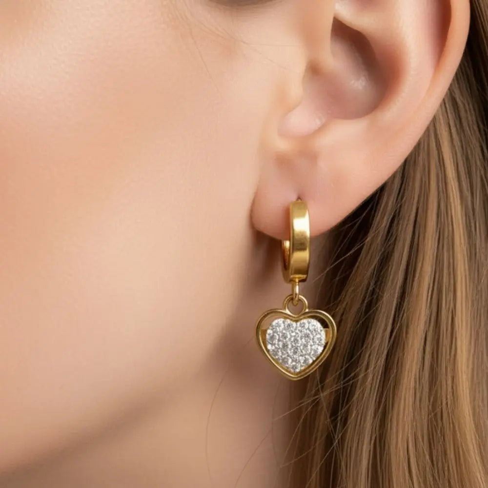 BazarVault® Romantic Heart Earrings – Gold-Plated Stainless Steel with Sparkling Rhinestones