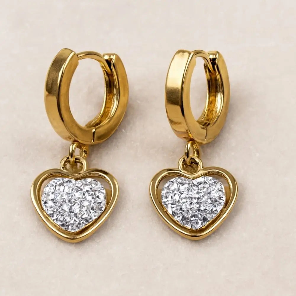 BazarVault® Romantic Heart Earrings – Gold-Plated Stainless Steel with Sparkling Rhinestones