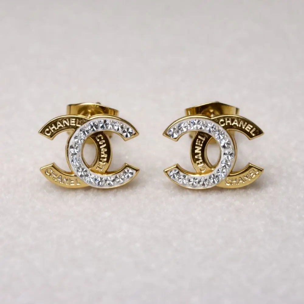 BazarVault® Designer-Inspired CC Studs – Hypoallergenic Stainless Steel with Rhinestone Accents