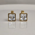 BazarVault® Gold-Plated D Bali Earrings – Rectangular Crystal Edition in Durable Stainless Steel