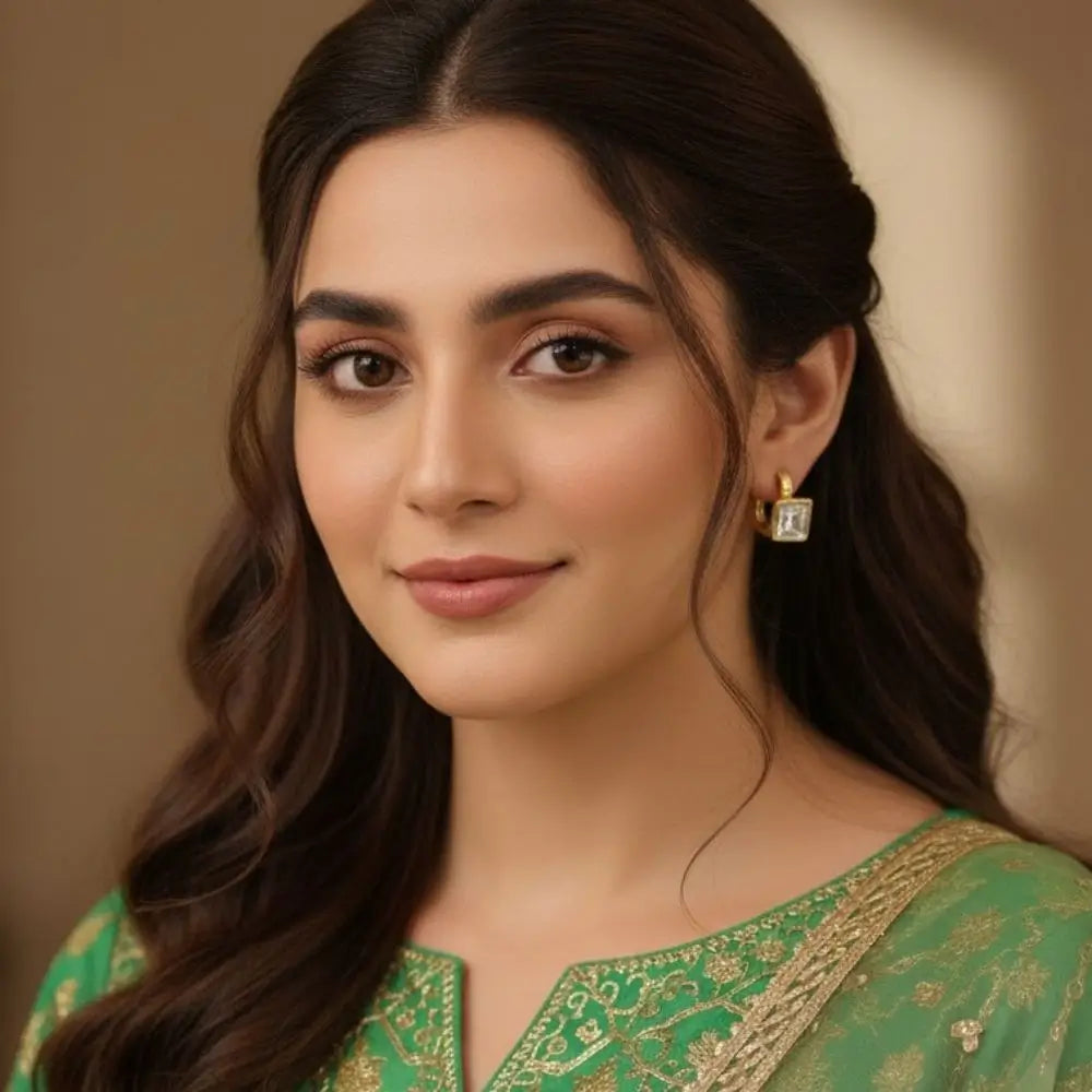 BazarVault® Gold-Plated D Bali Earrings – Rectangular Crystal Edition in Durable Stainless Steel