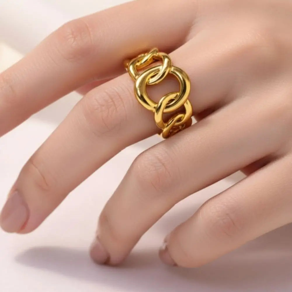 BazarVault® Adjustable Gold Chain Ring – Stainless Steel, Polished Finish