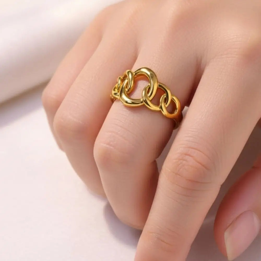 BazarVault® Adjustable Gold Chain Ring – Stainless Steel, Polished Finish