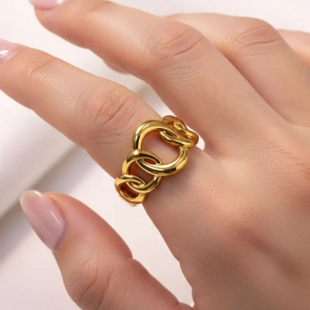 BazarVault® Adjustable Gold Chain Ring – Stainless Steel, Polished Finish