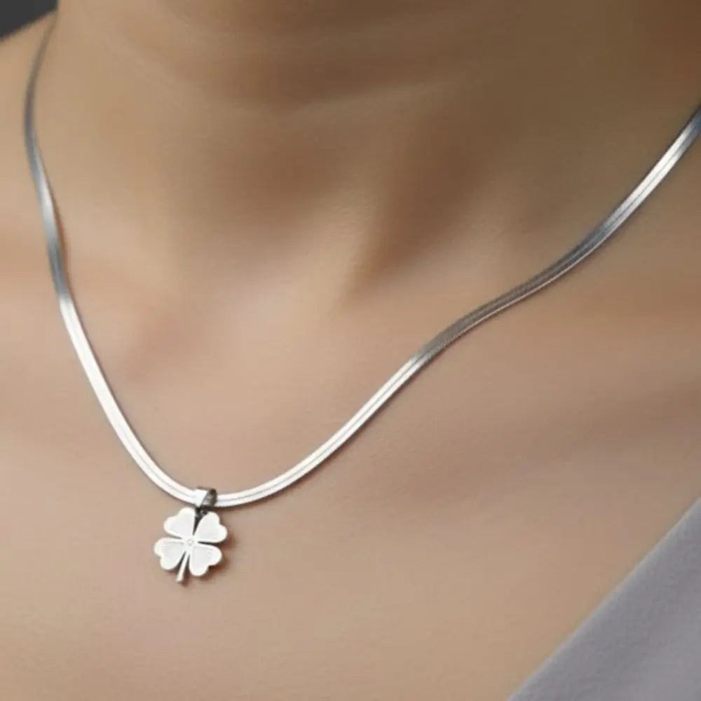 BazarVault® Silver Stainless Steel Clover Necklace – Adjustable Chain, Polished Finish