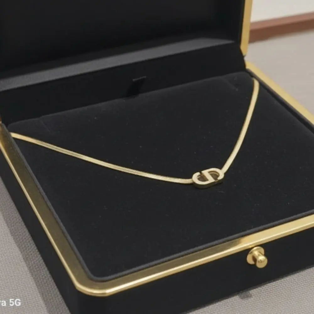 BazarVault® Gold Stainless Steel “D” Pendant Necklace – Adjustable Chain, Polished Finish