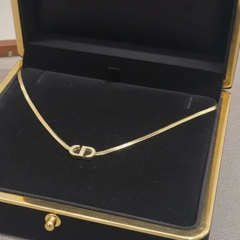 BazarVault® Gold Stainless Steel “D” Pendant Necklace – Adjustable Chain, Polished Finish